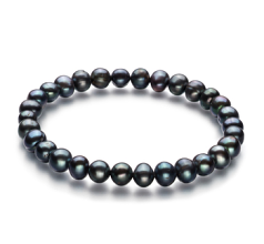 6-7mm Sötvatten Armband i Lycka Färgad svart
