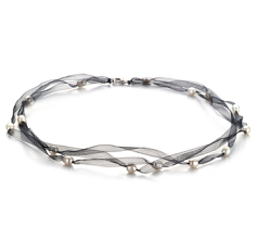 5-6mm Sötvatten Halsband i Svart Jasmin Vit