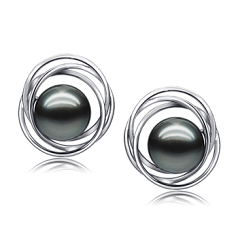 9-10mm Tahitiska Örhängen Set i Trippel cirkel-stift Svart