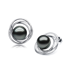 9-10mm Tahitiska Örhängen Set i Trippel cirkel-stift Svart