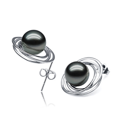 9-10mm Tahitiska Örhängen Set i Trippel cirkel-stift Svart