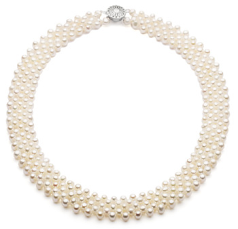 3-4mm Sötvatten Halsband i Fem rad Vit