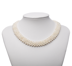 3-4mm Sötvatten Halsband i Fem rad Vit