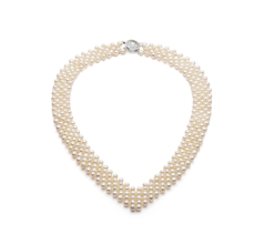 3-4mm Sötvatten Halsband i V-ringad Vit