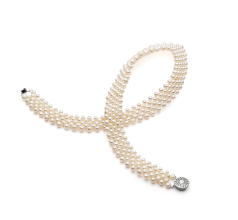 3-4mm Sötvatten Halsband i V-ringad Vit