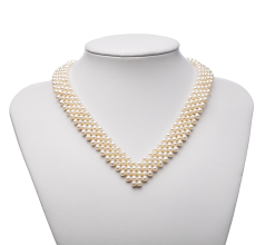 3-4mm Sötvatten Halsband i V-ringad Vit
