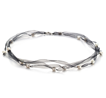 5-6mm Sötvatten Halsband i Svart Jasmin Vit